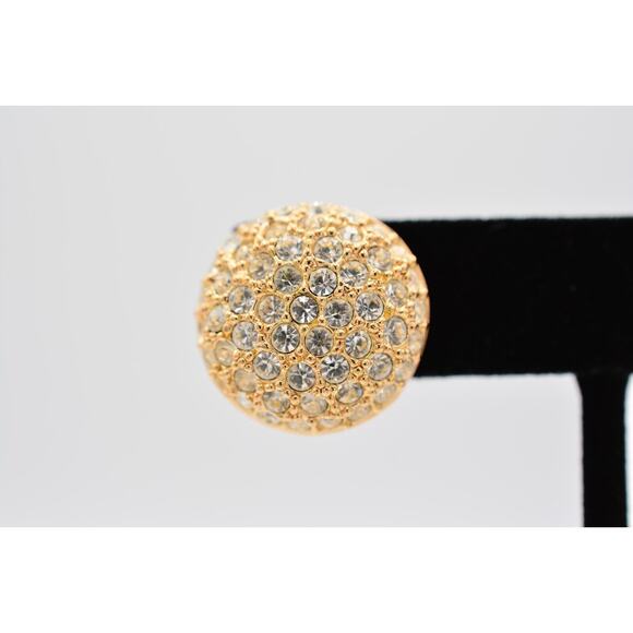 Roman Vintage Earrings Gold Rhinestone Crystal Round Ball Signed 1980s Bin1 - Picture 6 of 12